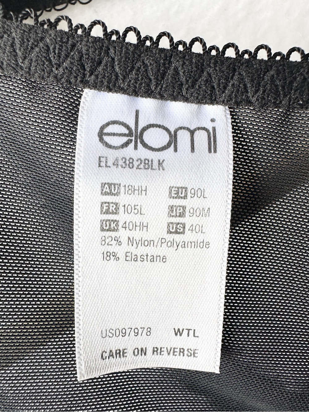 Elomi Charley Side Support Plunge Lace Underwire Bra in Black Size 40L - Picture 8 of 9